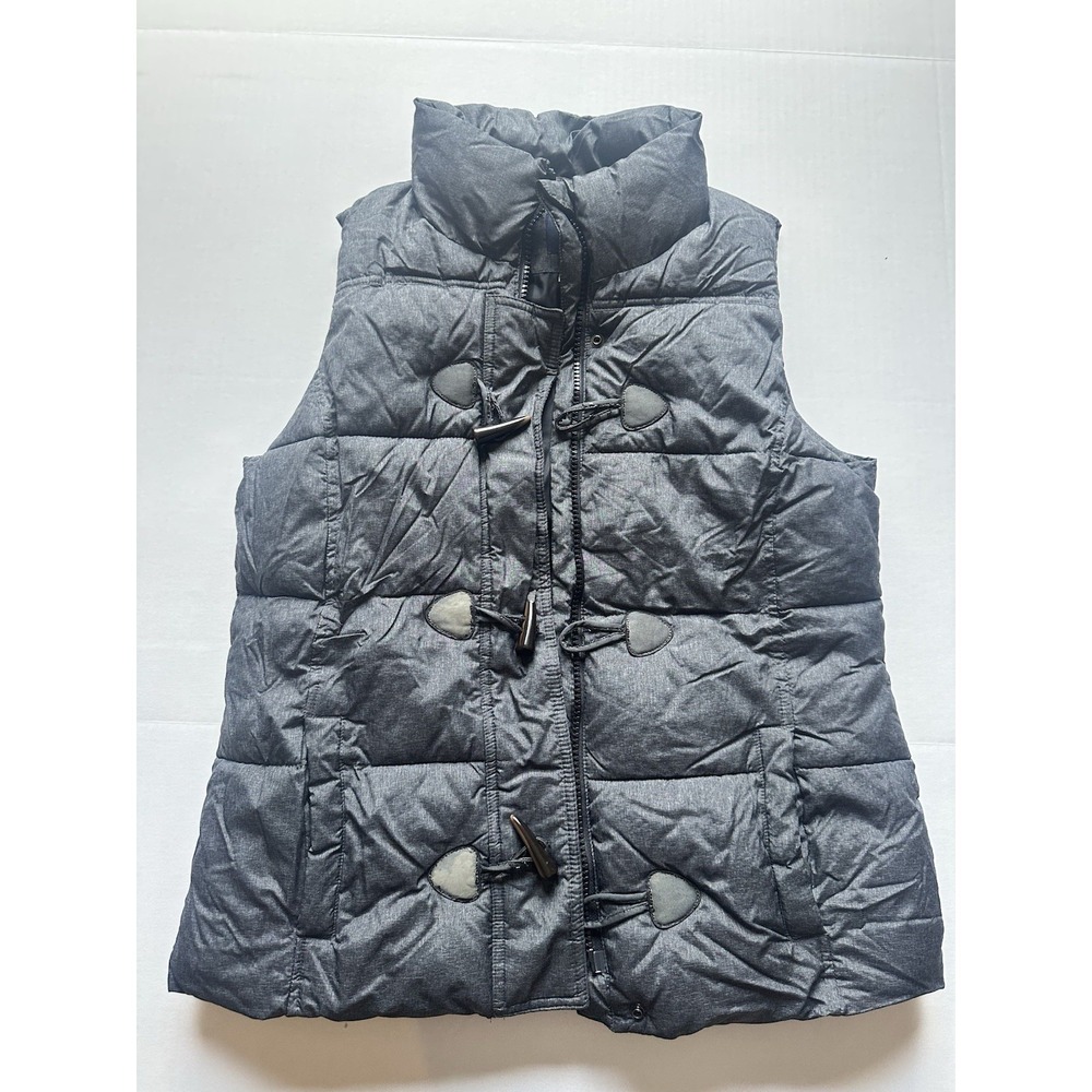 Gap Womens Puffer Vest Charcoal Gray Heather Toggle Button Zip Up Medium